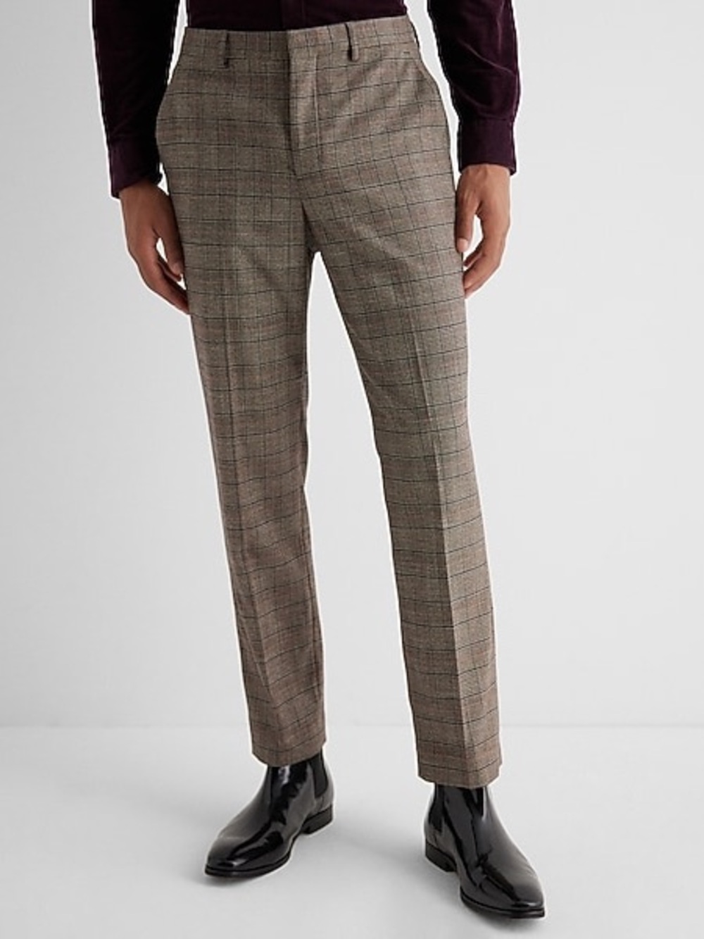 Express Men's Plaid Dress Pants - Beige with Brown & Black Check